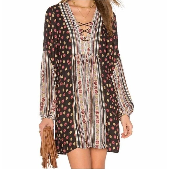 Free People Rain Or Shine Pebble Print Bohemian Floral Tunic Mini Dress Size S - Picture 1 of 9
